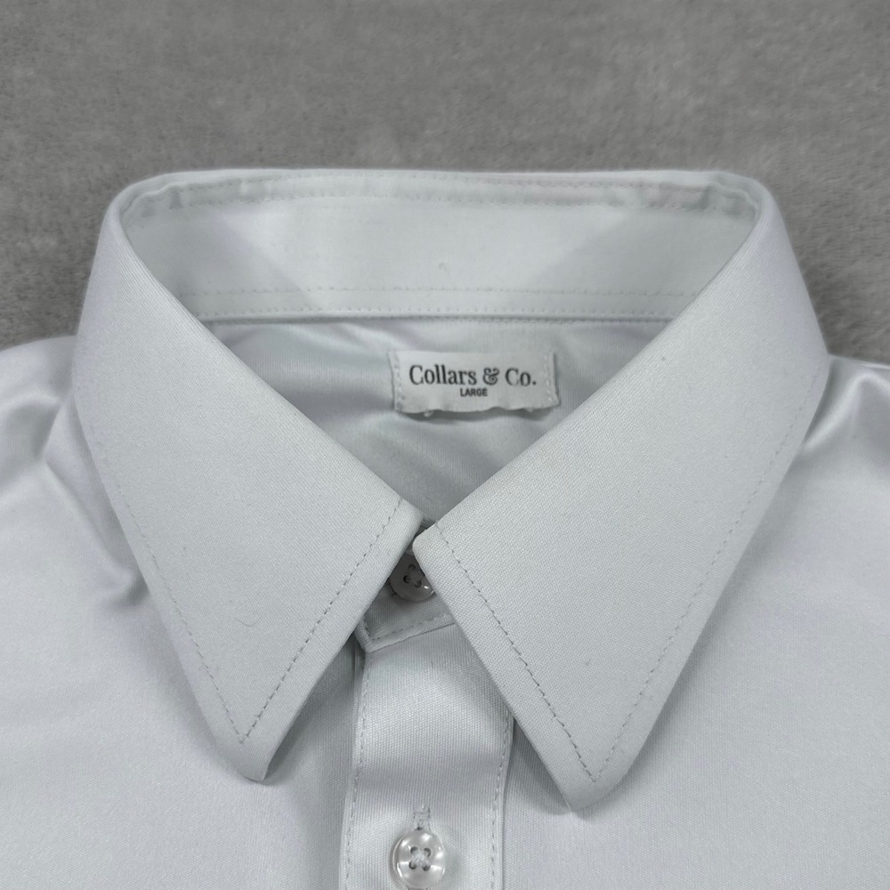 Collars & Co. Dress Collar Polo Mens Large White Short Sleeve Performance Casual - Picture 2 of 9
